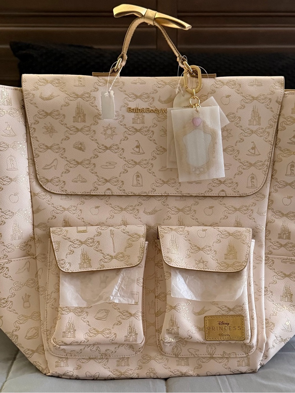 Bath & Body Works Disney Princess 3 Charms Gold Bow Backpack NWT